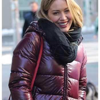 Younger Hilary Duff Puffer Maroon Jacket