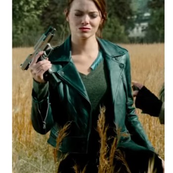 Zombieland Double Tap Emma Stone Green Leather Asymmetrical Jacket