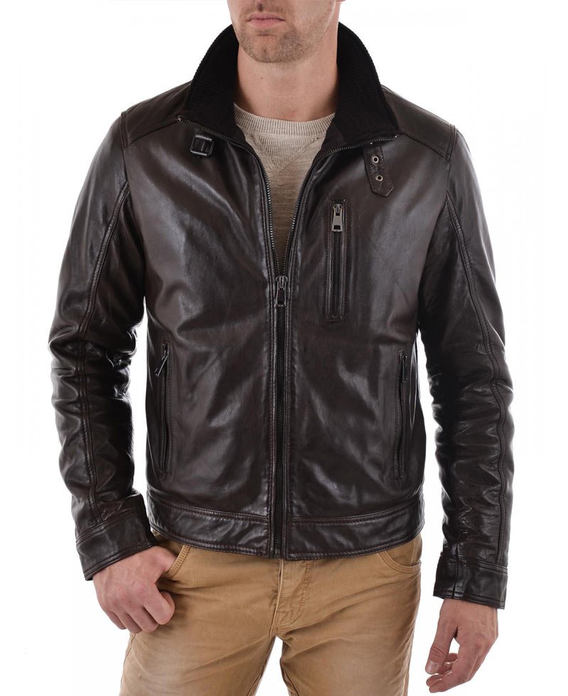 Casual Mens Dark Brown Leather Jacket - Films Jackets