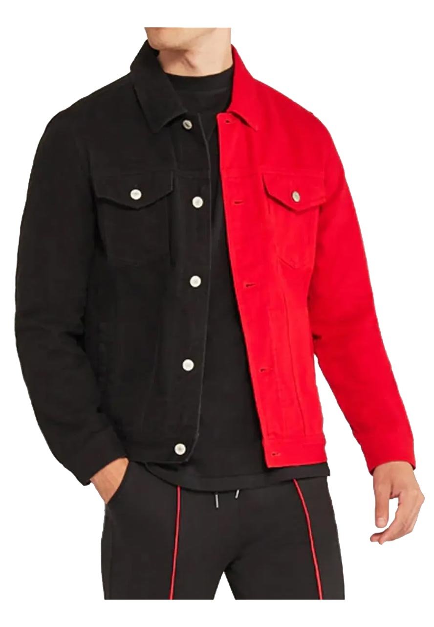 Denim Black and Red Jacket