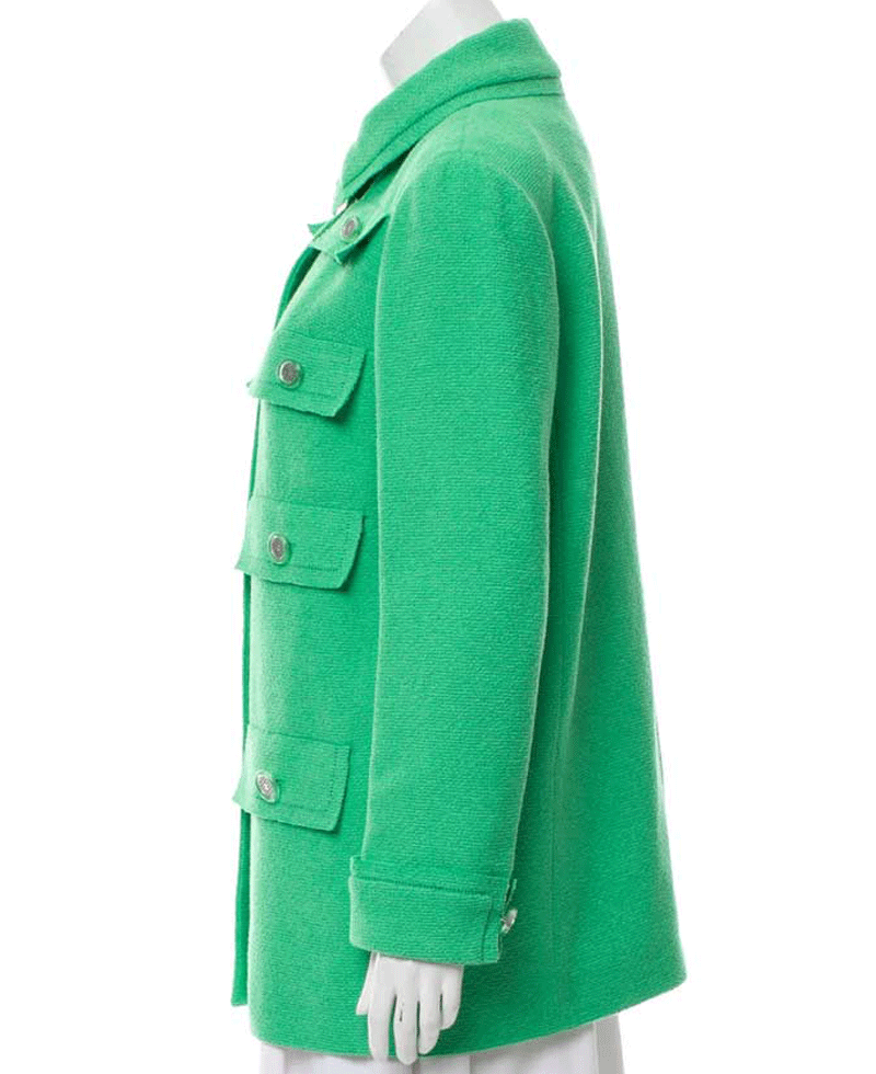 Emily in Paris Lily Collins Sea Green Wool Coat