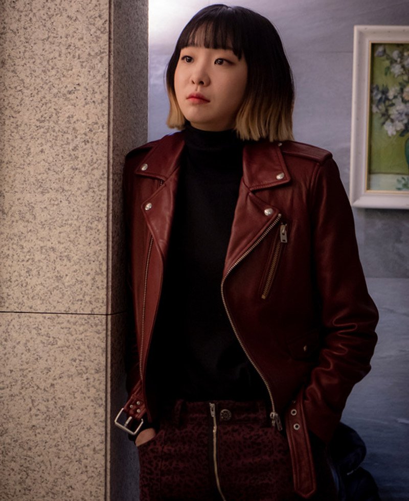 Kim Da Mi Itaewon Class Motorcycle Burgundy Leather Jacket
