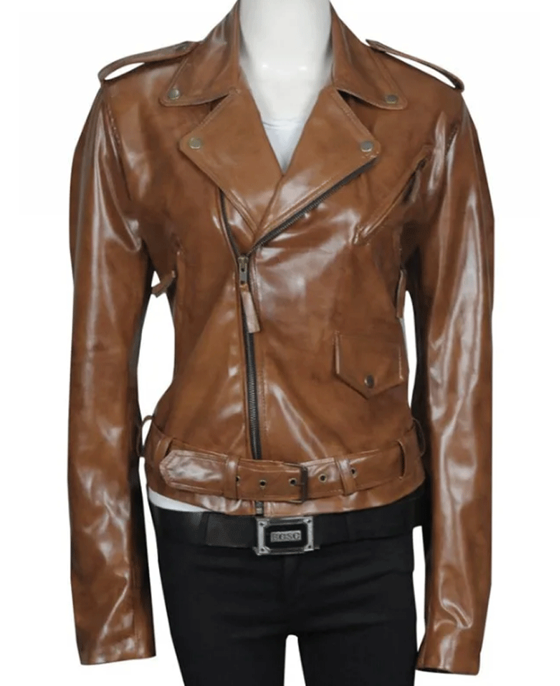 Kim Kardashian Biker Brown Leather Jacket