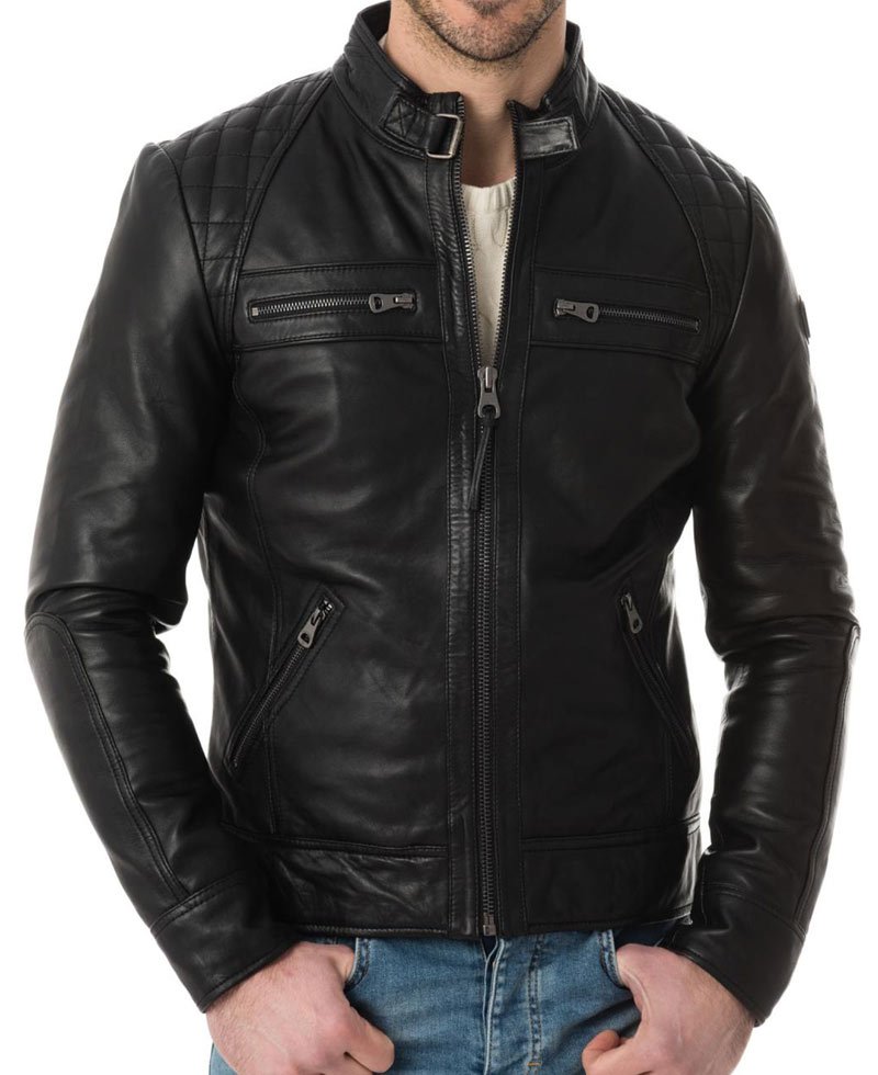 Men's Belted Collar Diamond Quilted Shoulder Jacket - Films Jackets