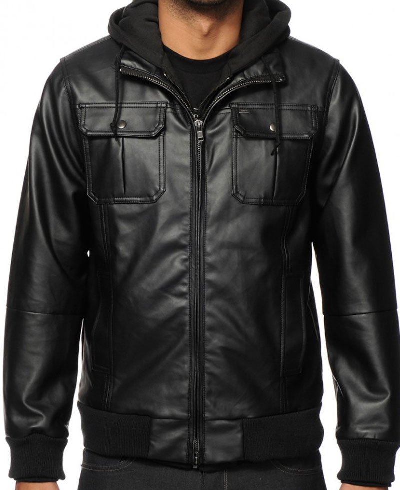 faux leather jacket with hood