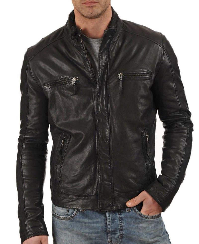 Men's Casual Black Leather Fashion Jacket - Films Jackets