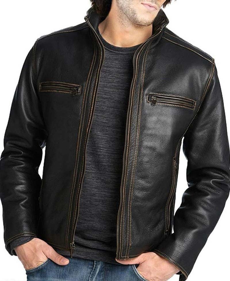 Mens Casual Stylish 100 Real Black Leather Jacket