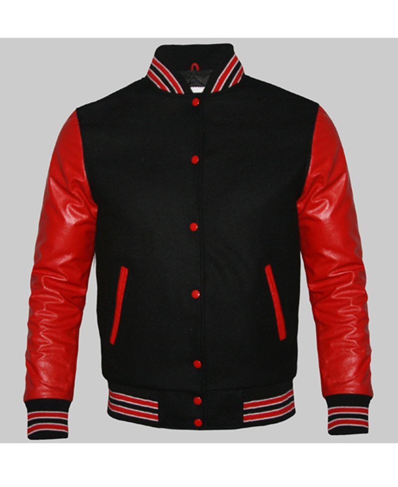 Men's College Bomber Red and Black Varsity Jacket - Films Jackets