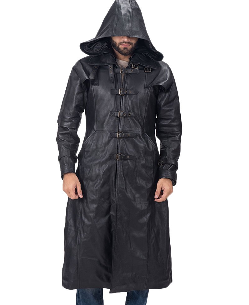 Men's Huntsman Buckle Leather Trench Coat with Hood - Films Jackets