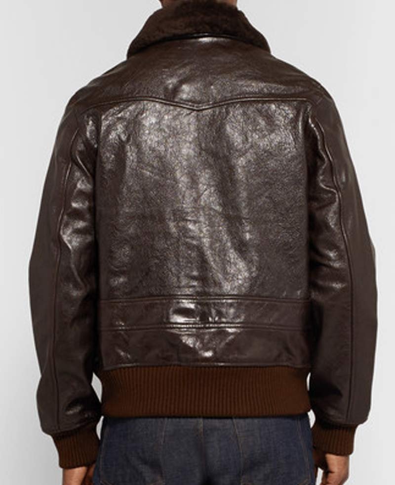 Men's Grain Brown Leather Bomber Jacket with Shearling Trimmed - Films ...