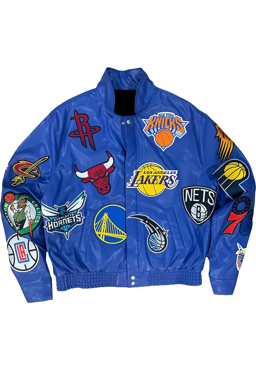 NBA Team Collage Jeff Hamilton Blue Leather Jacket