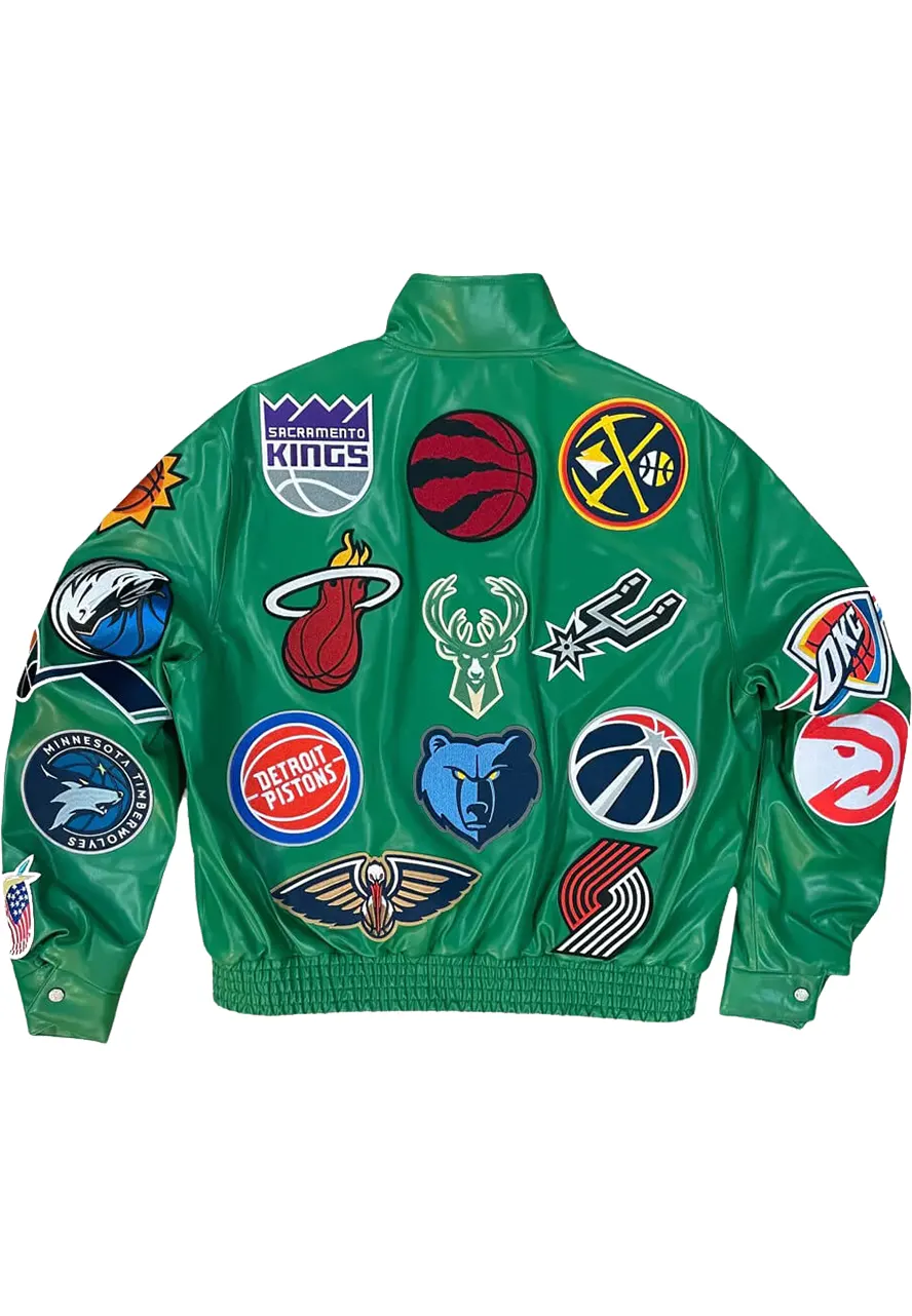 NBA Team Collage Jeff Hamilton Green Leather Jacket
