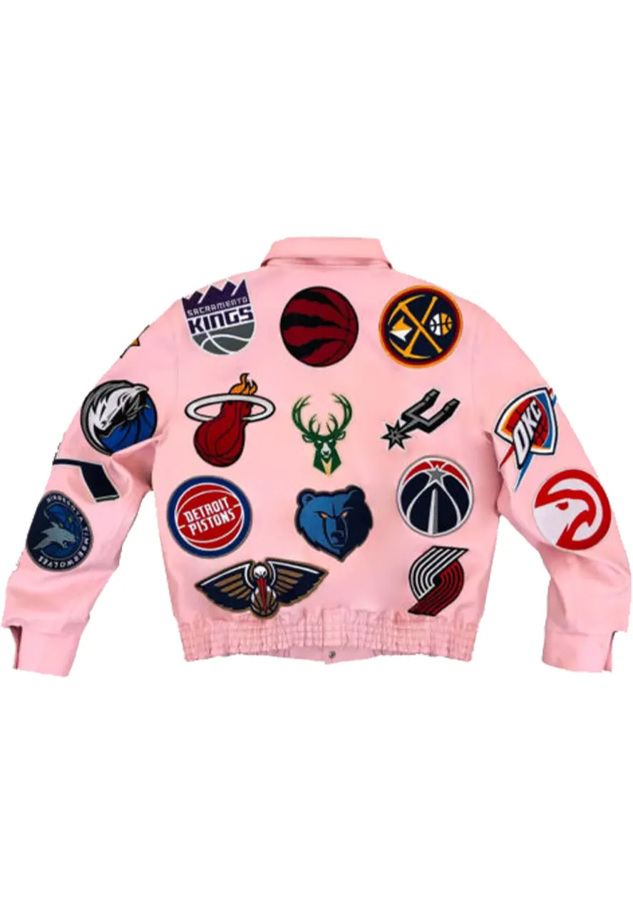 NBA Team Collage Jeff Hamilton Pink Leather Jacket