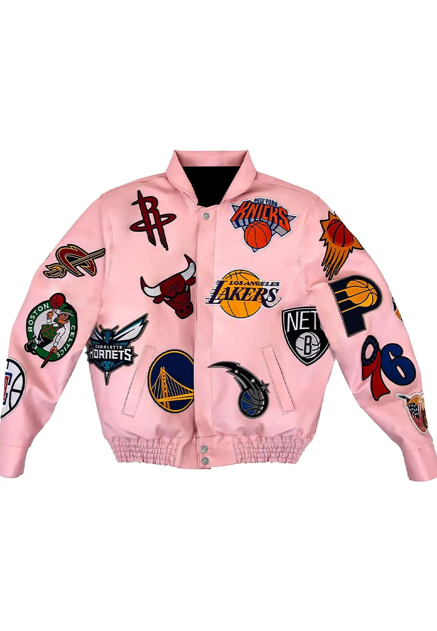 NBA Team Collage Jeff Hamilton Pink Leather Jacket