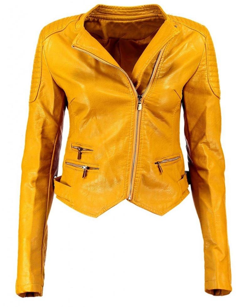 Women's El Paso Yellow Leather Motorcycle Jacket - Films ...